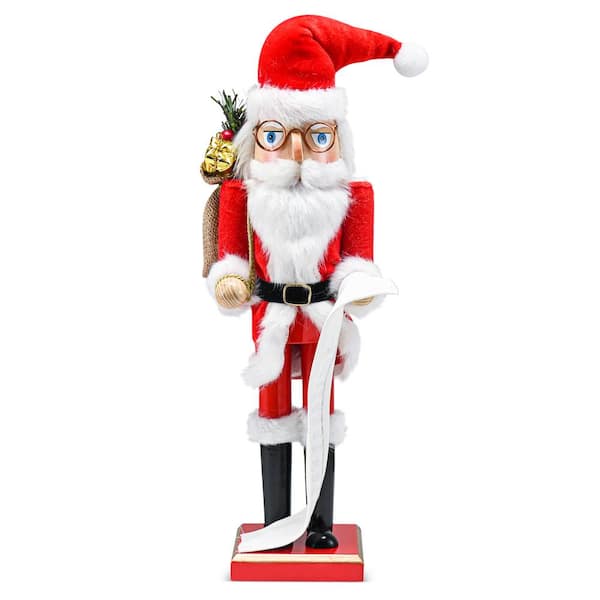 ORNATIVITY 14 in. Wooden Christmas Santa Nutcracker Santa in Traditional Attire w/ a Bag of Gifts On His Shoulder and List of Names