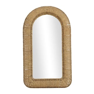 48 in. x 27 in. Woven Rectangle Framed Brown Wall Mirror with Arched Top