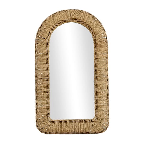 Litton Lane 48 in. x 27 in. Woven Rectangle Framed Brown Wall Mirror with Arched Top