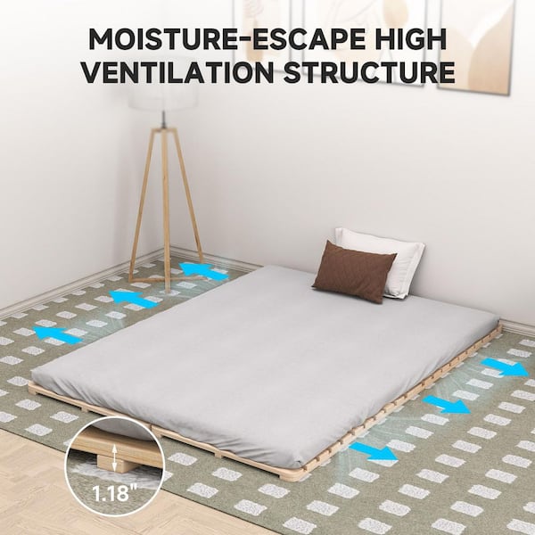 ABORON Tatami Bed Frame Foldable Wood Slatted Floor Bed Frame for