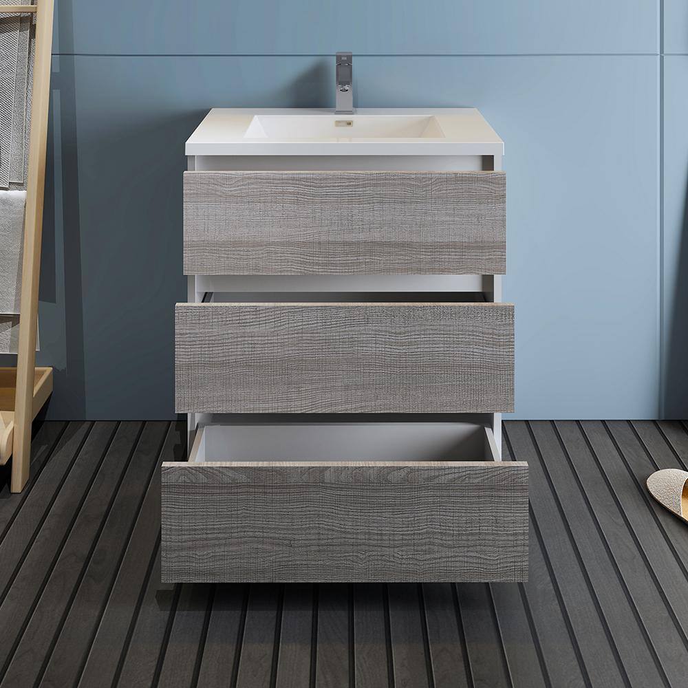 Ash Gray Solid Wood Freestanding Vanity with Acrylic Sink