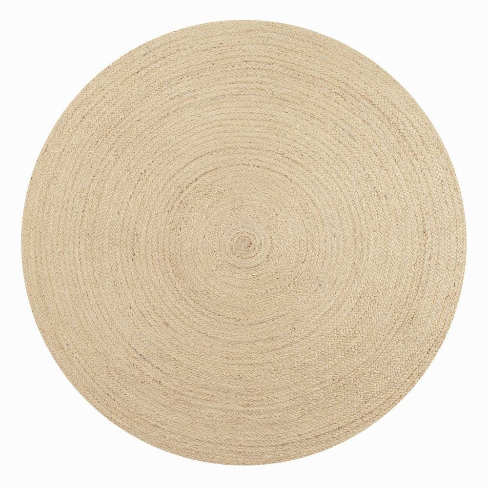 Ivory Braided Jute Round Area Rug, 4' Diameter