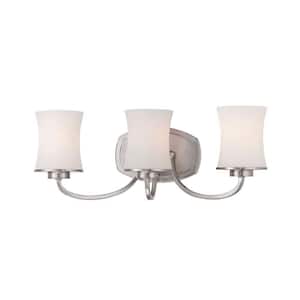 Chaplinne Collection 3-Light Satin Nickel Vanity Light with Frosted White Shades