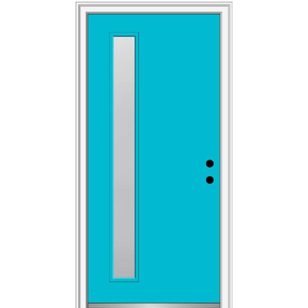 MMI Door 32 in. x 80 in. Viola Left-Hand Inswing 1-Lite Frosted Midcentury Painted Fiberglass Smooth Prehung Front Door