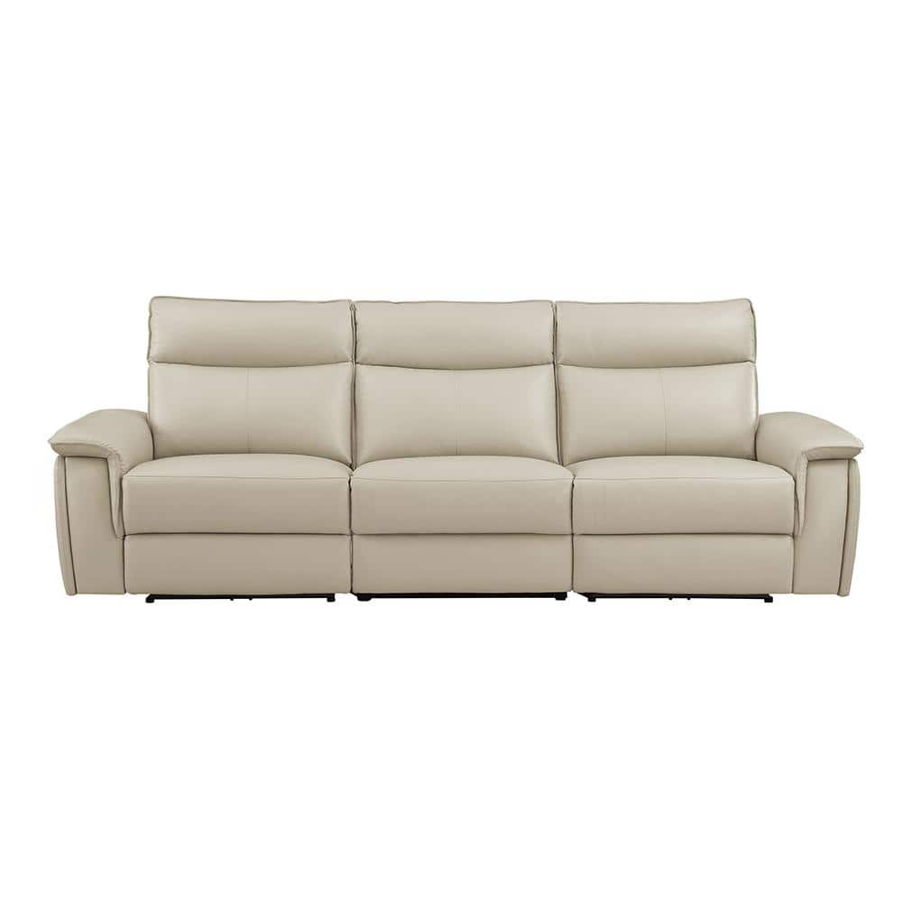 Verkin 110 in. W Straight Arm Leather Rectangle Power Double Reclining Sofa