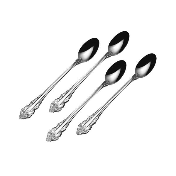 Wallace Antique Baroque Silver 18/10 Stainless Steel Iced Beverage Spoon Set (4-Pack)