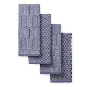 Honeycomb Chambray Solid Textured 16 in. x 28 in. Honeycomb Navy Blue Cotton Kitchen Towel Set (4-Piece)