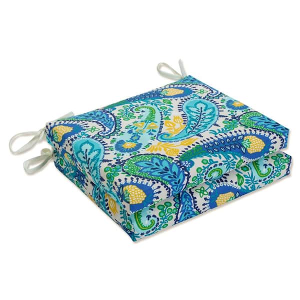 Pillow Perfect Paisley 18.5 in. x 16 in. 2-Piece Outdoor Dining Chair Cushion in Blue/Green Amalia