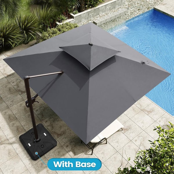 11 ft. x 11 ft. Double Top Cantilever Tilt Patio Umbrella in Dark Gray with 260 lbs. Base Stand
