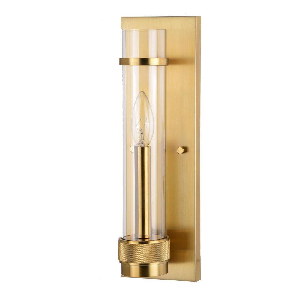 Satin Brass 14" Steel Dimmable Wall Sconce with Clear Glass