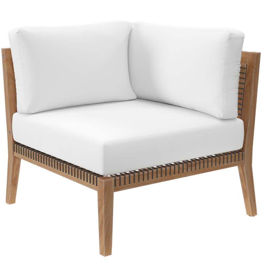 Clearwater Teak Wood Two-Seat Sectional with White Cushions