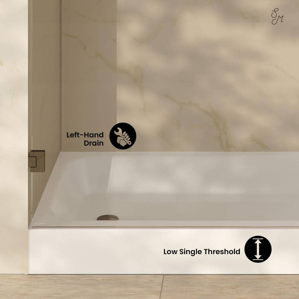 Voltaire 60 x 30 Glossy White Acrylic Shower Pan Base with Left Drain