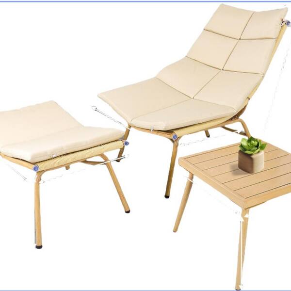 Cubilan Beige 1-Piece Metal Outdoor Chaise Lounge with CushionGuard-Beige Cushion-Cushion Color is Beige with Cushions