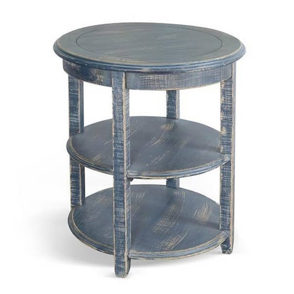 Benjara 24 in. Blue Round Wooden Top End Table