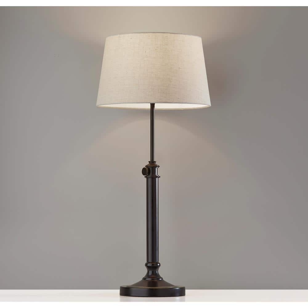 Antiqued Black Adjustable Metal Desk Lamp Set with Textured Fabric Shade