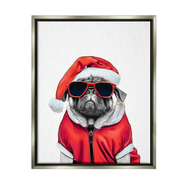 Stupell Industries Funny Pug Santa Hat by Annalisa Latella 1-Piece Floater Frame Graphic Print Animal Poster Art Print 21 in. x 17 in.