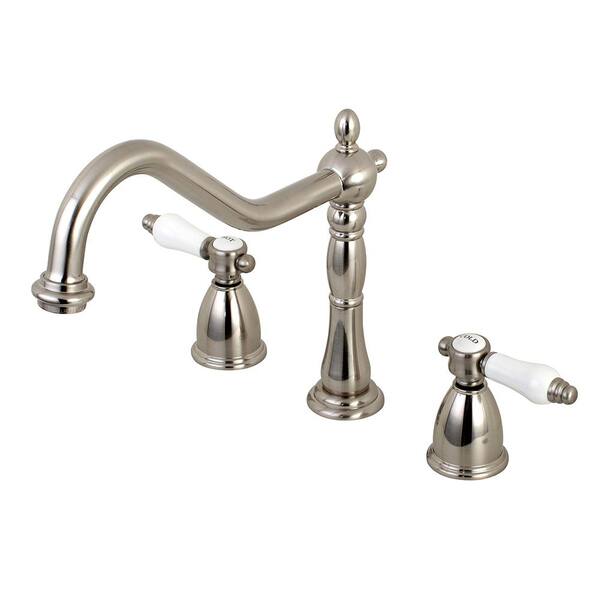 Kingston Brass Victorian Porcelain 2-Handle Standard Kitchen Faucet in Satin Nickel