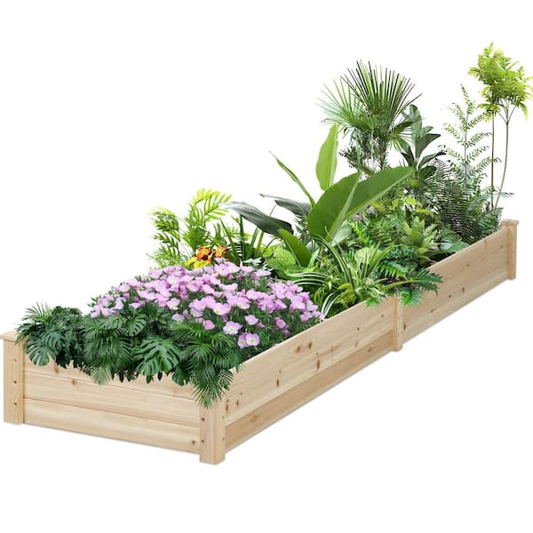 96 in. D x 24 in. W x 10 in. H Wood Raised Garden Bed, Elevated Planting Planter Box Kit for Yard and Garden, Natural