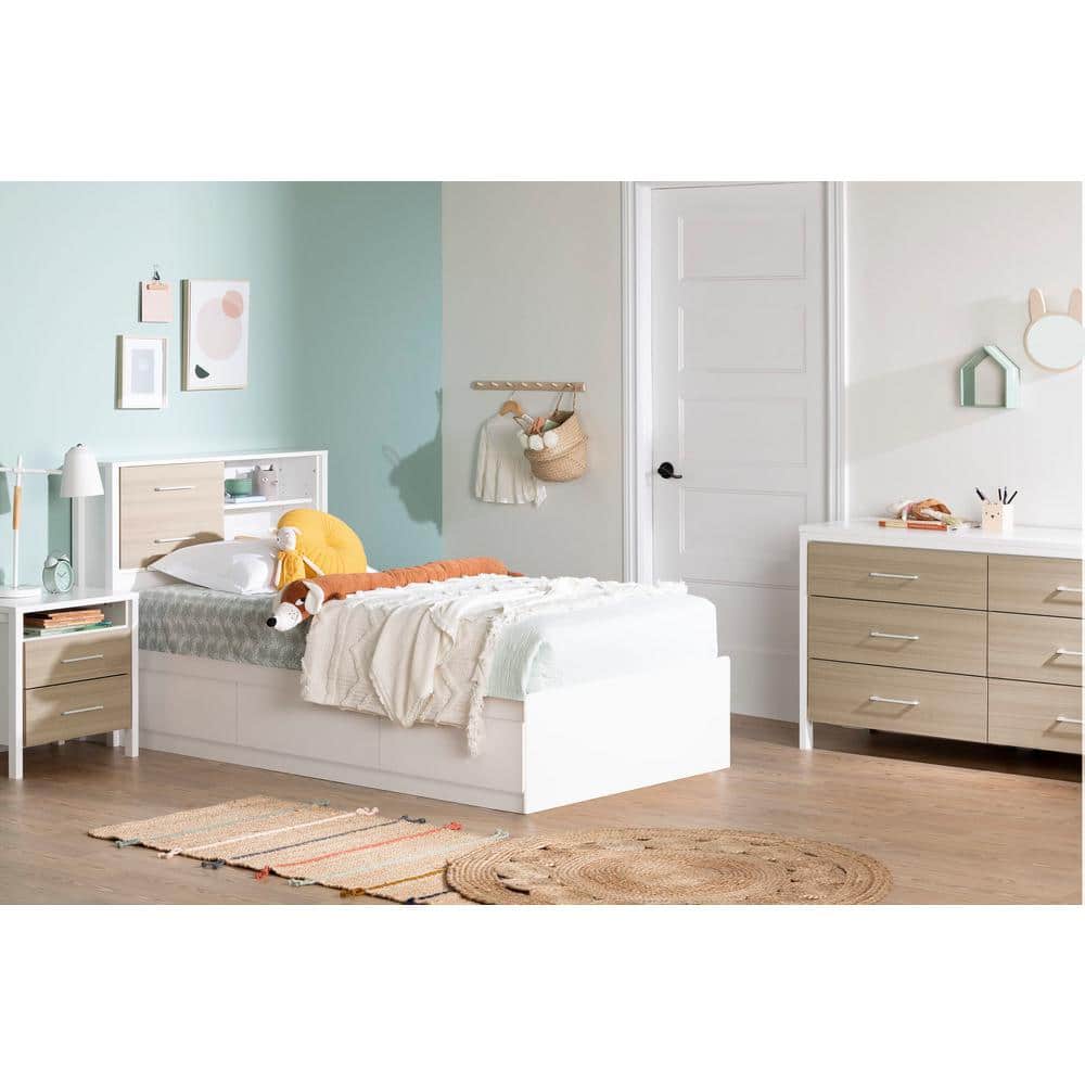 White and Soft Elm Industrial Double Dresser