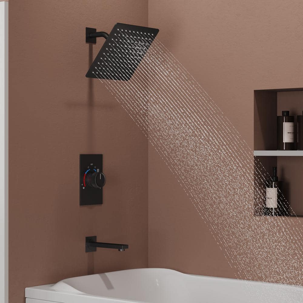 Matte Black Wall Mounted Rain Shower Faucet Set