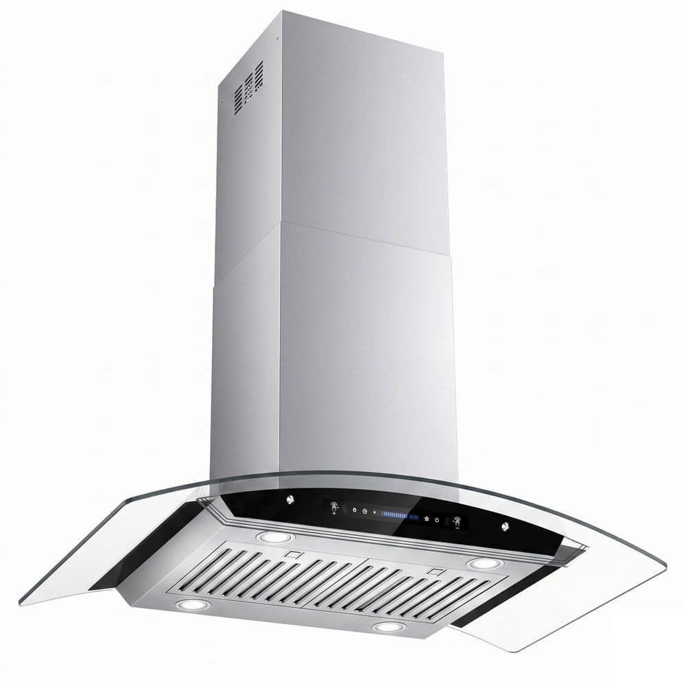 36 in. 900 CFM Ducted Island Range Hood in Stainless Steel with Tempered Glass, 10-Year Warranty and Gesture Control