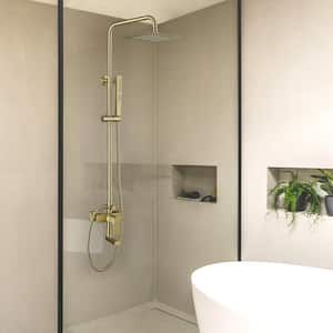 3-Spray Multi-Function Wall Bar Shower Kit with Tub Faucet and 2-Setting Hand Shower in Brushed Gold (Valve Included)