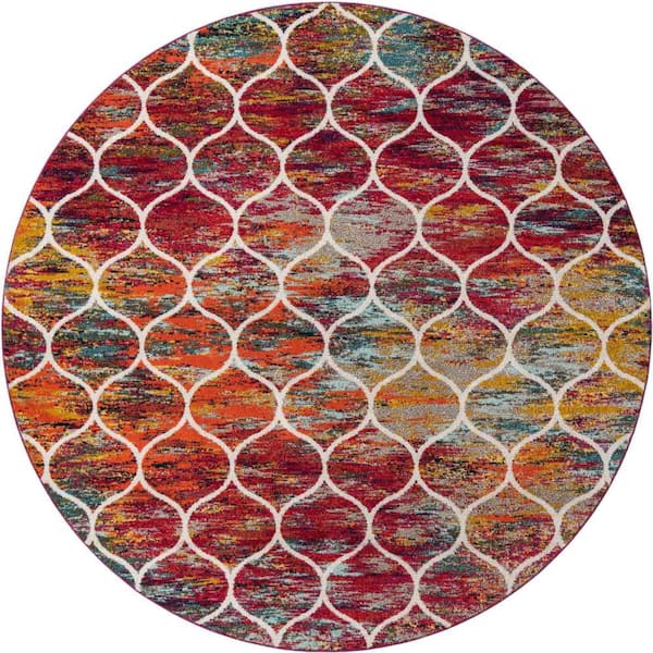 Trellis Frieze Rounded Multi 10 ft. x 10 ft. Area Rug