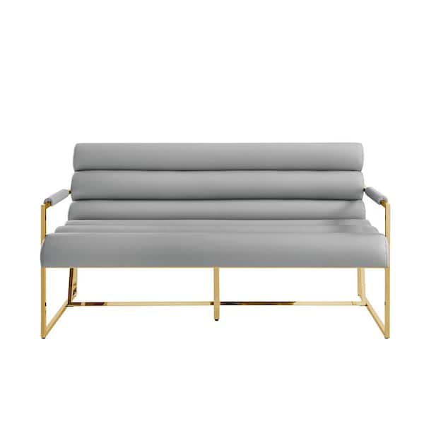 Inspired Home Maja Grey/Gold Settee Upholstered, Stainless Steel Frame PU Leather