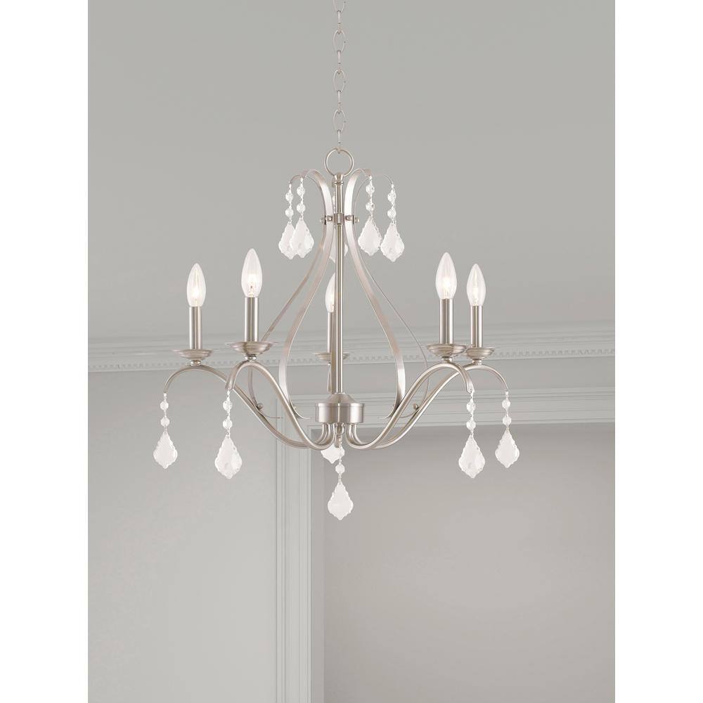 Brushed Nickel 5-Light Chandelier with Clear Crystals