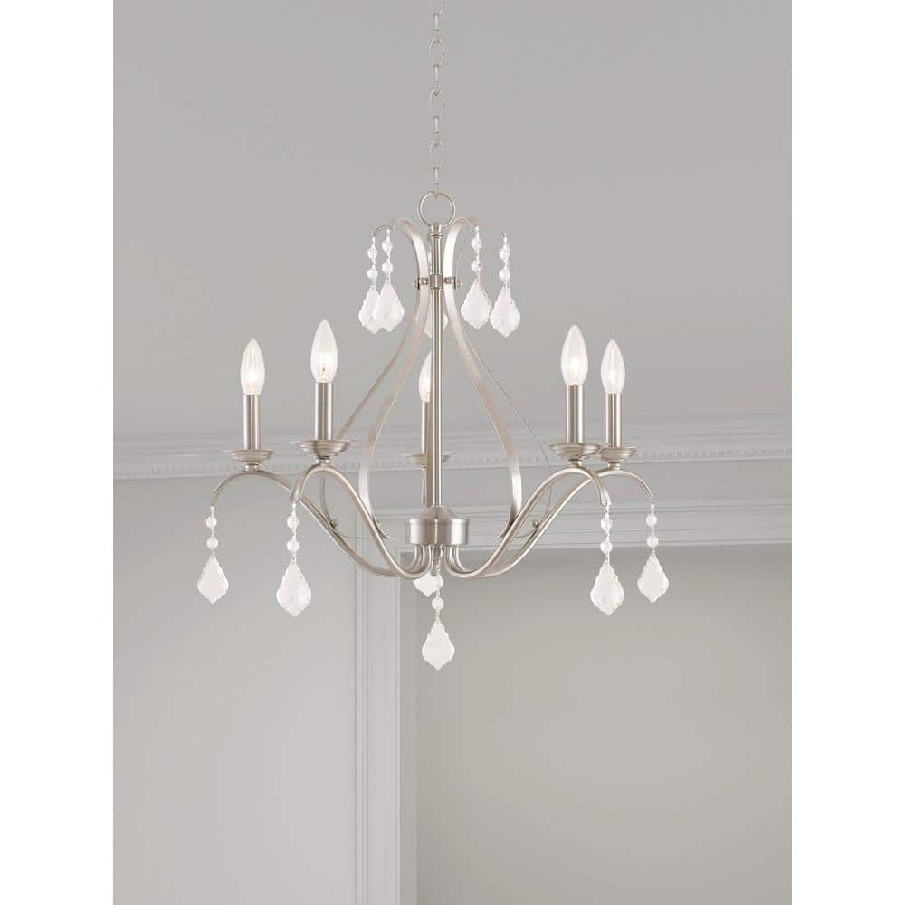 Brushed Nickel 5-Light Chandelier with Clear Crystals