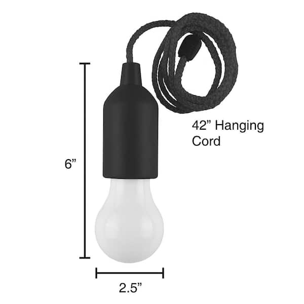 Black Pull Cord LED Light - Battery Operated Portable or Fixed Hanging Bulb  for Closets, Camping or Backyards 402038NPD - The Home Depot