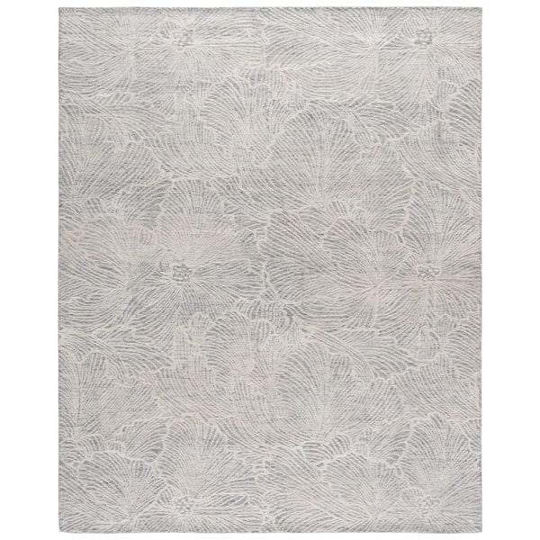 Ebony 9 ft. x 12 ft. Gray/Ivory Floral Distressed Area Rug