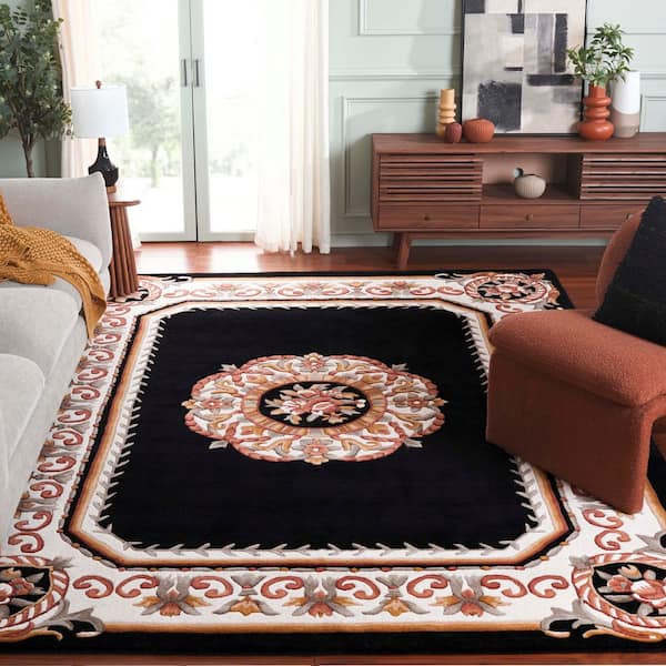 Naples 8 ft. x 10 ft. Black/Ivory Ornate Medallion Area Rug