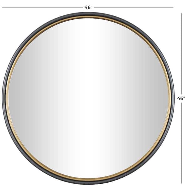 46 in. x 46 in. Round Framed Black Wall Mirror with Gold Inner Frame