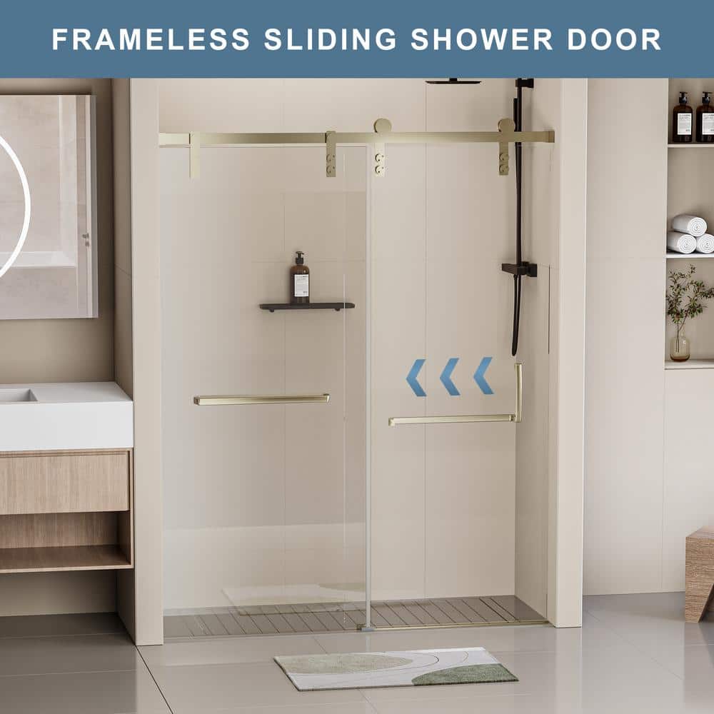 Gold Frameless Single Sliding Shower Door with Clear Tempered Glass