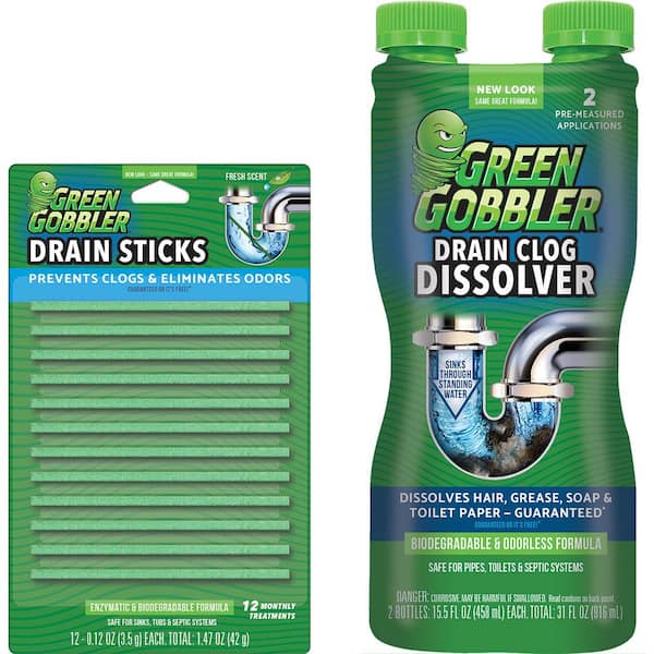 Green Gobbler Bio-Flow Drain Cleaning and Deodorizing Strips with 31 oz. Drain and Toilet Clog Dissolver