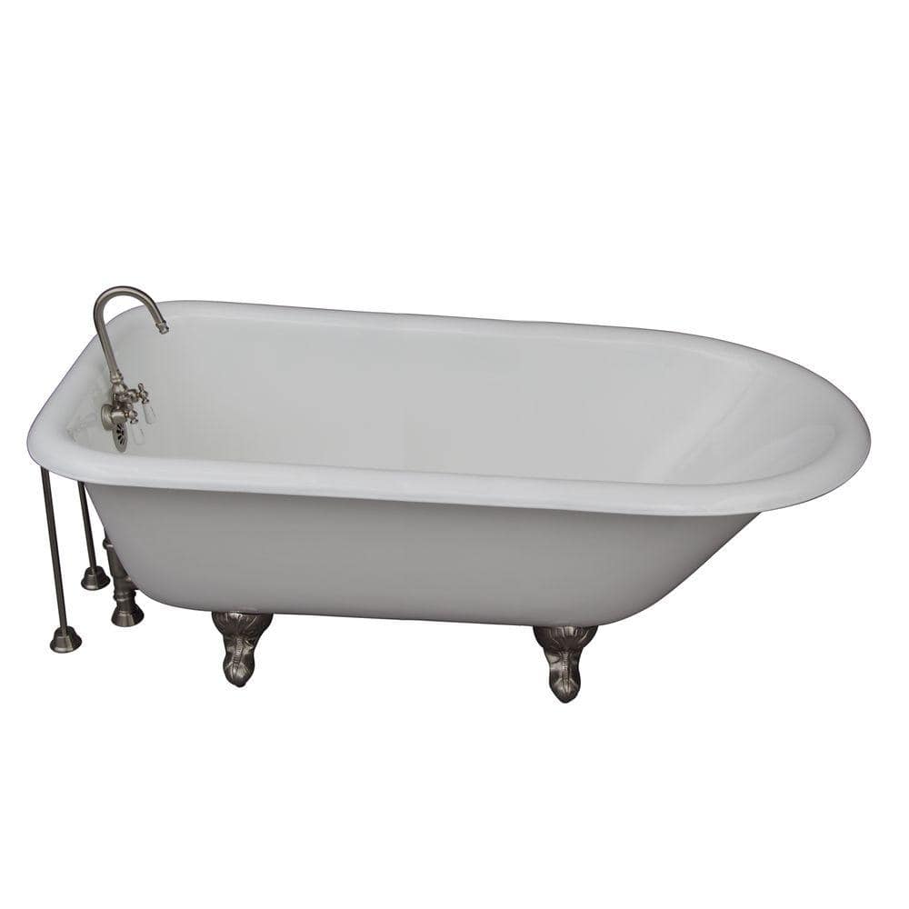 5 ft. Cast Iron Ball and Claw Feet Roll Top Tub in White with Brushed Nicke