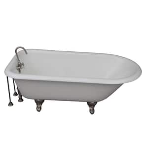 5.6 ft. Cast Iron Ball and Claw Feet Roll Top Tub in White with Brushed Nickel Accessories