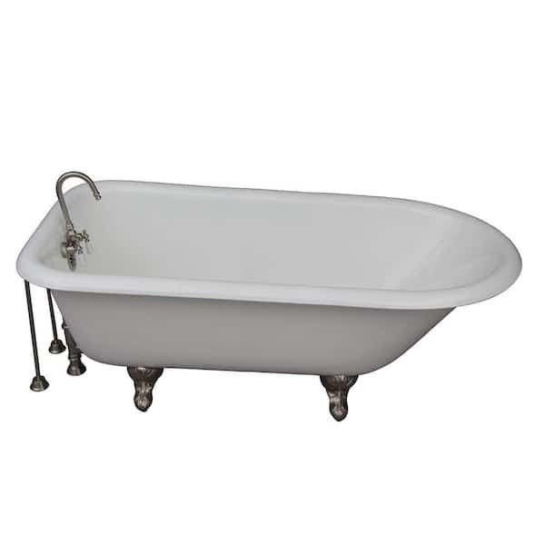 Barclay Products 5.6 ft. Cast Iron Ball and Claw Feet Roll Top Tub in White with Brushed Nickel Accessories