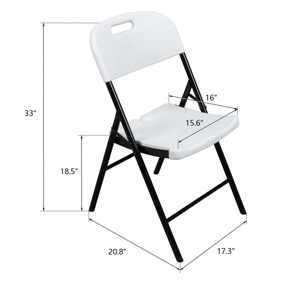 Set of 4 Off-White and Black Metal Folding Chairs