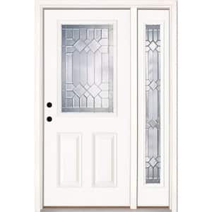 50.5 in.x81.625 in. Mission Pointe Zinc 1/2 Lite Unfinished Smooth Right-Hand Fiberglass Prehung Front Door w/Sidelite