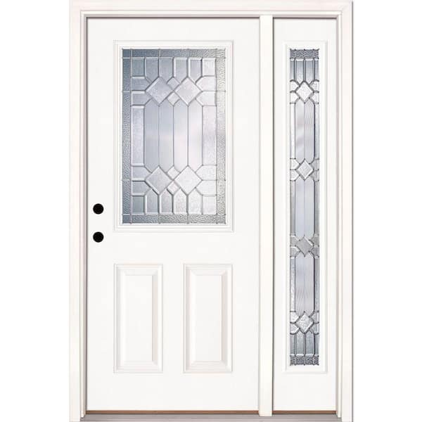 Feather River Doors 50.5 in.x81.625 in. Mission Pointe Zinc 1/2 Lite Unfinished Smooth Right-Hand Fiberglass Prehung Front Door w/Sidelite