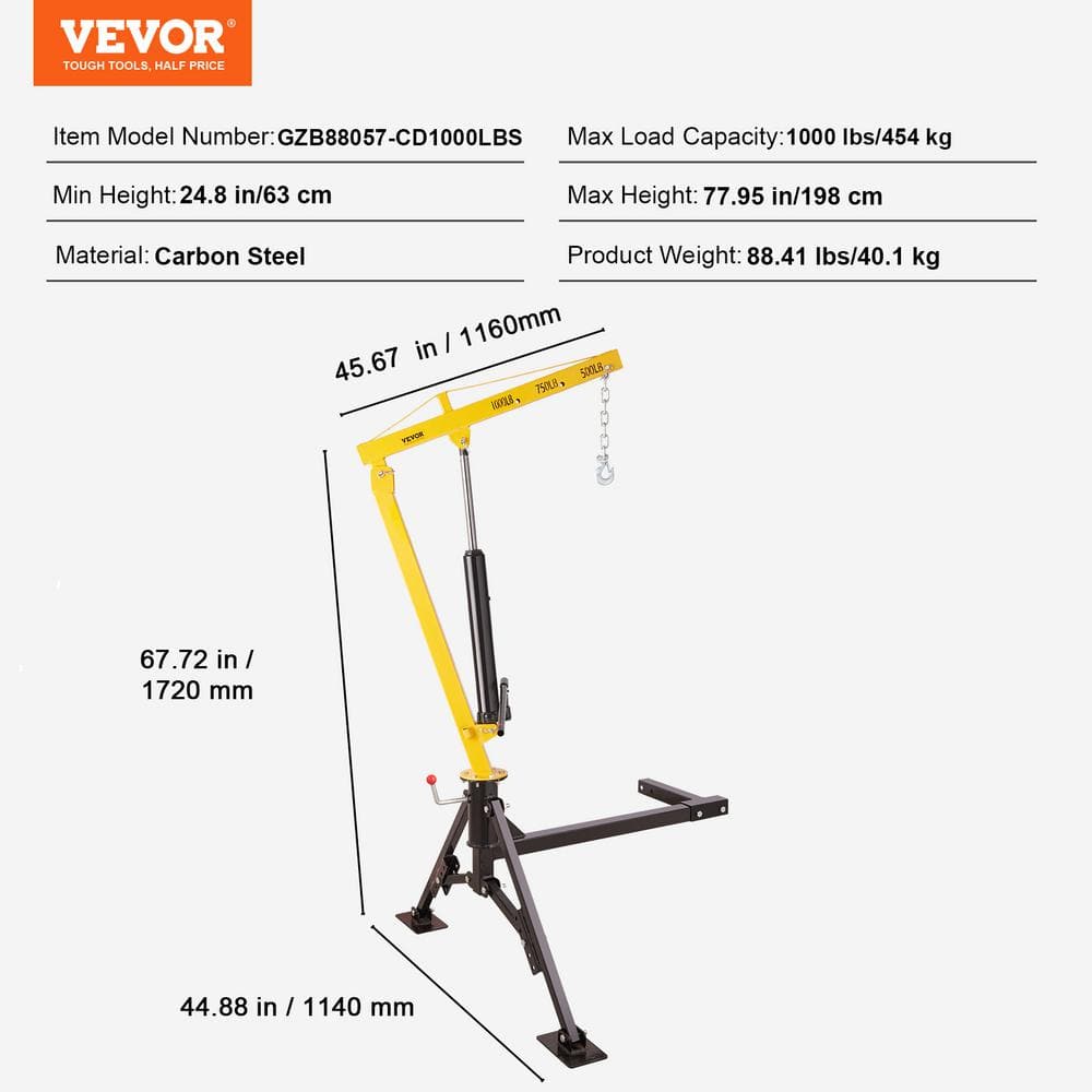 Heavy-Duty Yellow and Black Hydraulic Pickup Truck Crane