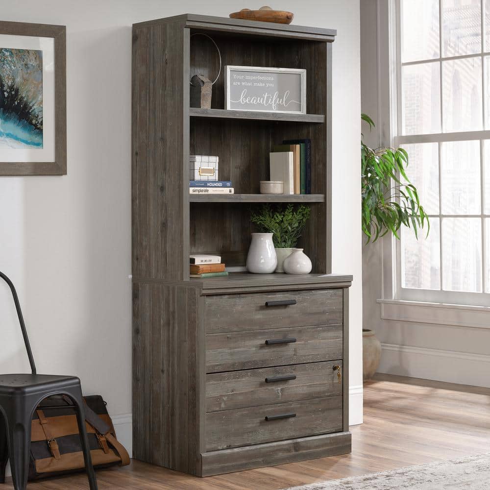 Pebble Pine Adjustable Brown MDF Library Hutch