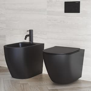 St. Tropez Wall-Hung 1-Piece 1.28 GPF Dual Flush Elongated Toilet in Matte Black, Seat Included