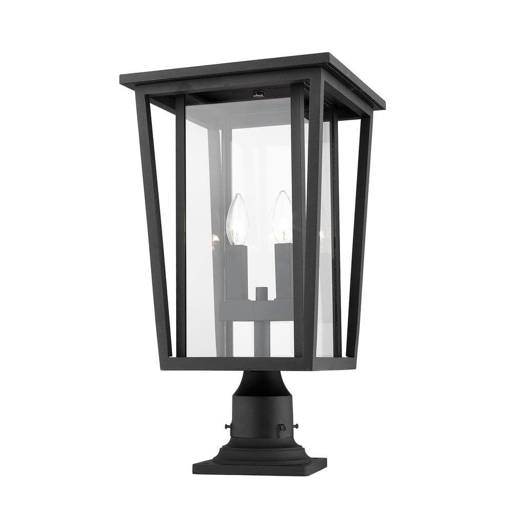 Seoul 21.75 in. 2-Light Black Aluminum Hardwired Outdoor Weather Resistant 