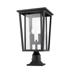 Seoul 21.75 in. 2-Light Black Aluminum Hardwired Outdoor Weather Resistant Pier Mount Light with No Bulb Included