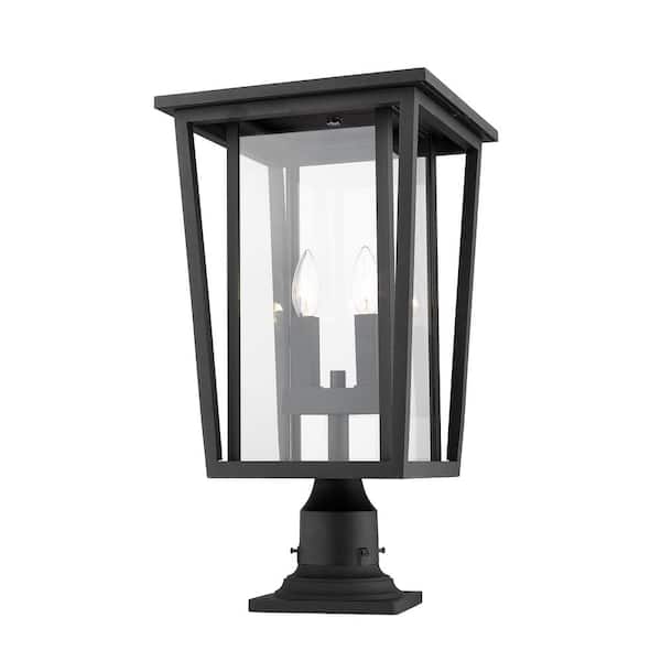 Unbranded Seoul 21.75 in. 2-Light Black Aluminum Hardwired Outdoor Weather Resistant Pier Mount Light with No Bulb Included