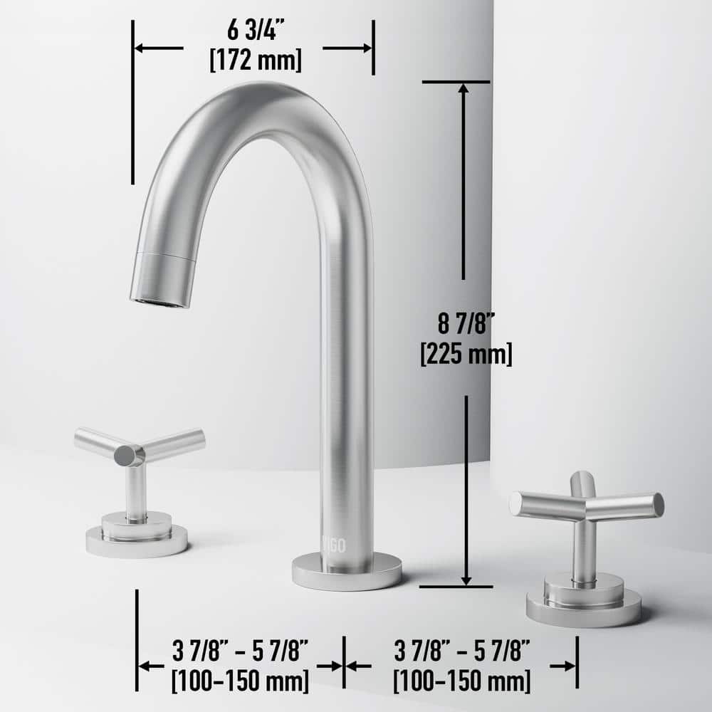 Brushed Nickel High-Arc Widespread Bathroom Faucet with Cross Handles