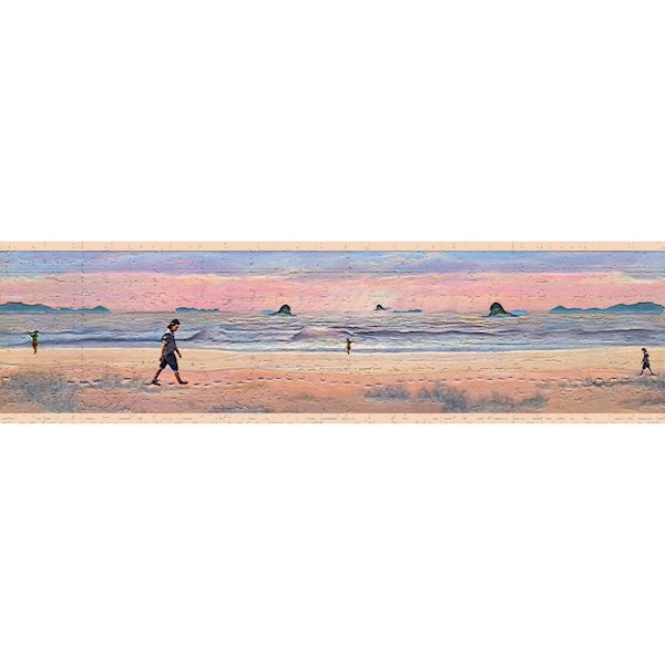 Dundee Deco Falkirk Dandy Beige, Pink Footprints in Sand, Fishermen Nature Peel and Stick Wallpaper Border